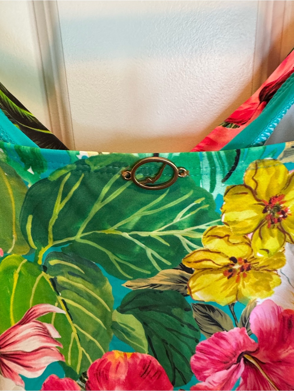 Jantzen Tropical Floral One-Piece Swimsuit in Teal & Multicolor - Picture 3 of 4